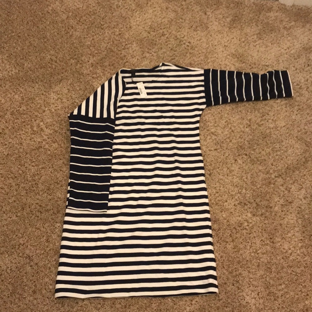 J. Crew Navy Blue and White Striped Casual Dress